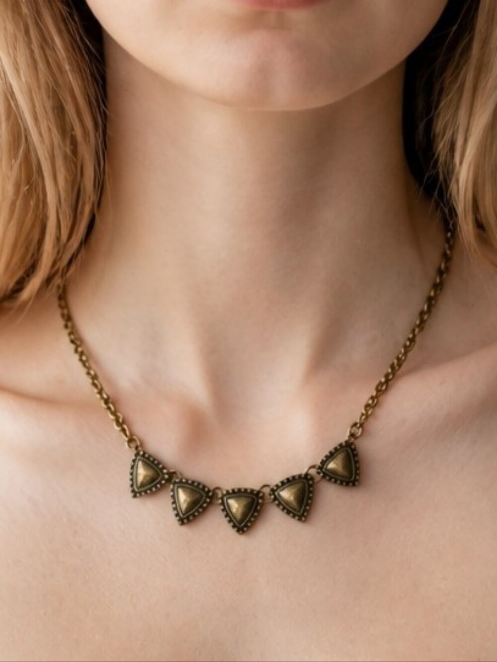 Antique Brass Triangle Pendant Necklace